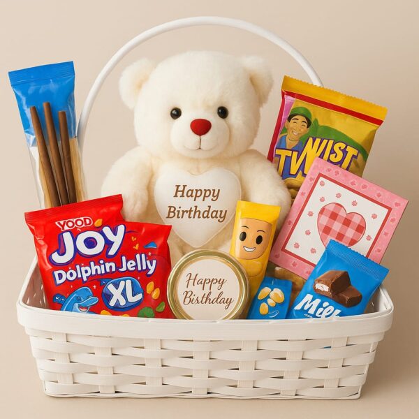 Customized Gift Basket with Teddy & Snacks